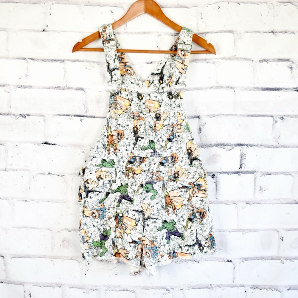 Her Universe Comic Print White Jean Short Overalls